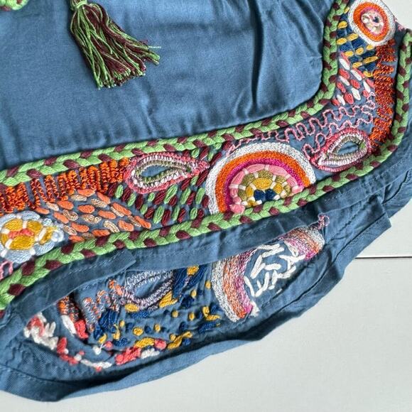 Raga Anthropologie Shorts Embroidered‎ Pull On Blue Boho Size S NEW - Picture 4 of 11